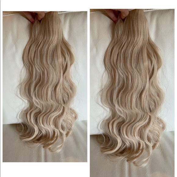 NWT 23” wavy ash blonde mix beach light beige hair extensions ONE piece - Picture 2 of 12